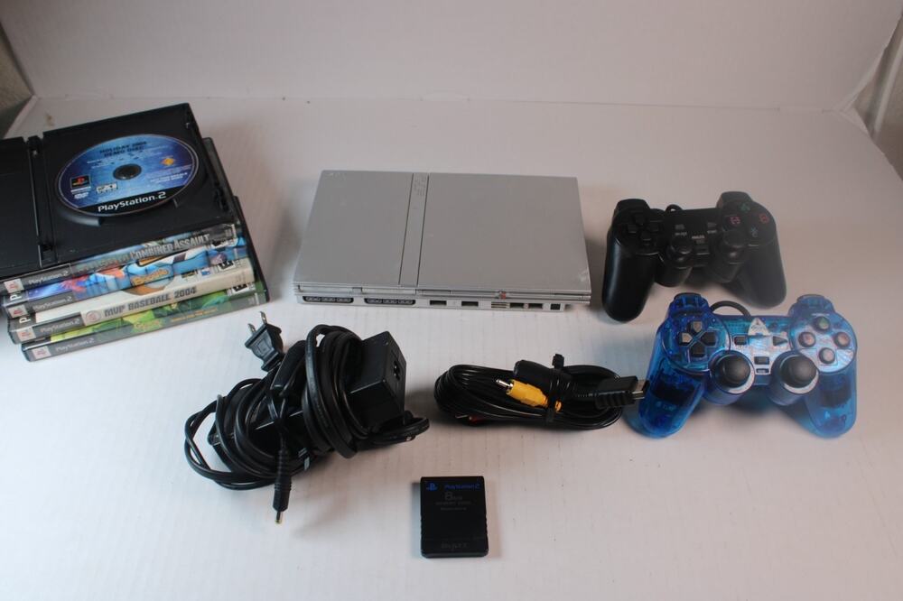 PS2 Sony PlayStation 2 Slim Console SCPH-79001 Bundle Silver Tested Working